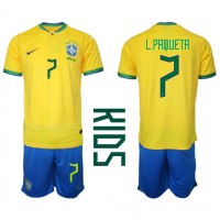 Brasilien Lucas Paqueta #7 Replika babykläder Hemmaställ Barn VM 2022 Kortärmad (+ korta byxor)